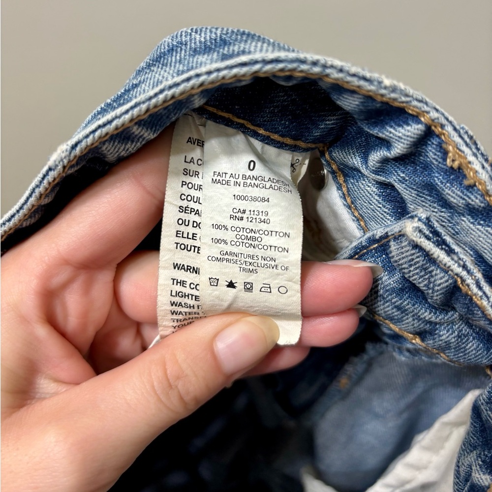 Garage Two Tone High Rise Mom Jeans Raw Hem Blue Denim Size 0 - Picture 7 of 8